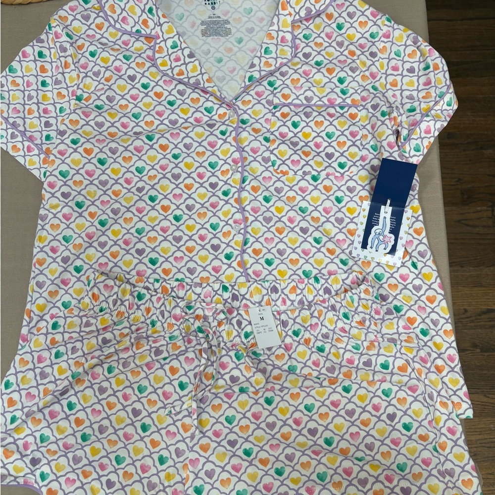 Roller Rabbit White Short Pajama Set with Multicolor Heart Print